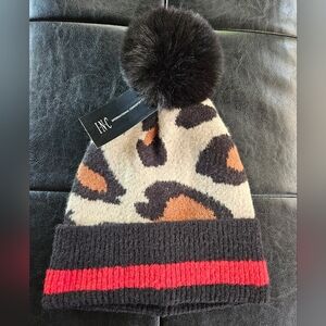 Women Leopard Print Pom-Pom Beanie - Black, Brown, Red